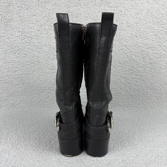 Michael Kors Boots Womens 9.5 Shoes Black Woodley Wedge Combat Moto Biker Calf - Picture 5 of 14